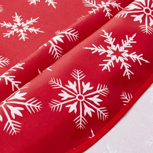 Vista 2 de Violet Linen Manteles rojos decorativos con diseño de copos de nieve navideños - 60" redondos