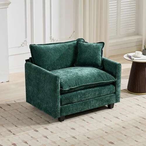 Vista 238 de Sofá seccional modular verde de 111.5", sofás seccionales grandes de 3 plazas para sala de estar, sofá nube oversized de tela chenille con otomana