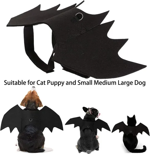 Vista 3 de Alas de murciélago para perros, disfraces de Halloween para perros y gatos Negro