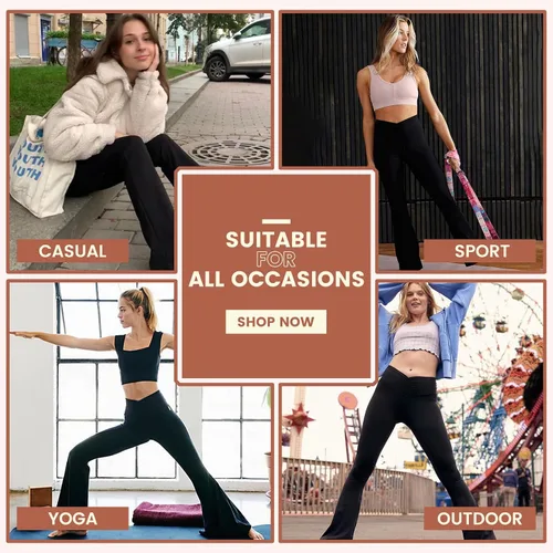 Vista 2 de QGGQDD Leggings negros acampanados para mujer, pantalones de yoga cruzados con bolsillos, leggings de cintura alta con corte de bota