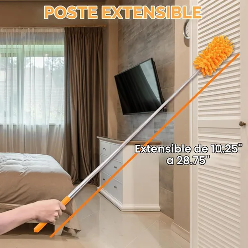 Vista 6 de Plumeros para limpieza, mango largo de 30 a 100 pulgadas con 4 tipos de Naranja