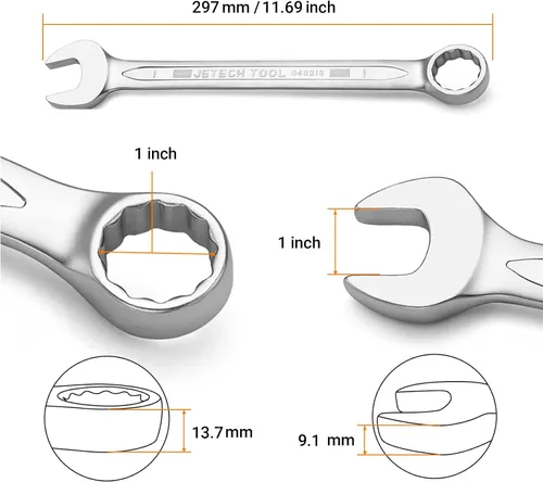 Vista 3 de Jetech Llave combinada de 1 pulgada - Llave ajustable de grado industrial con diseño de 12 puntas, desviación de 15 grados, fabricada con acero