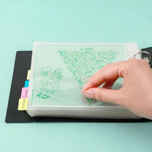 Vista 5 de Cookie Stencil Storage Binder for Storage 6x6inch Stencils,Die Cuts,DIY Scrapbooking,Clear Stamp,Storage Folder Organizer Include 1 Black Cover,50