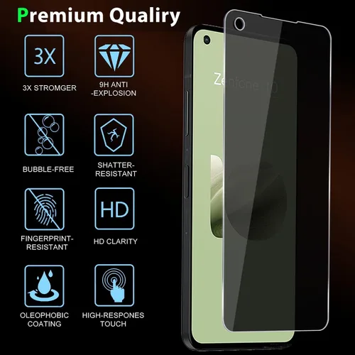 Vista 4 de Zeking [Paquete de 2+2 para Asus Zenfone 10 (2023) Protector de pantalla de vidrio templado de privacidad y protector de lente de cámara