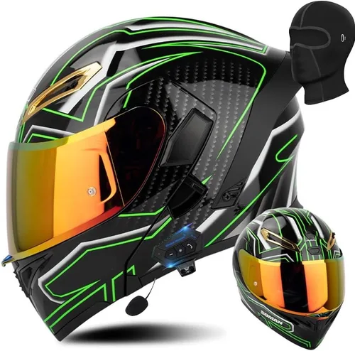 Vista 21 de AAREG Casco de motocicleta unisex para adultos, fibra de carbono, visera antivaho, diseño aerodinámico, Bluetooth integrado, aprobado por DOT