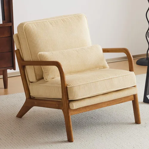 Vista 21 de VINGLI Silla de Acento de Pana Premium Mejorada, Silla con Reposabrazos Tapizada, Cómoda Silla de Lectura de Madera Maciza con Almohada Lumbar