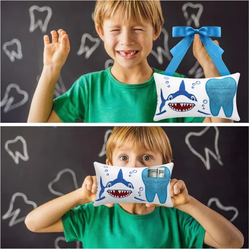 Vista 7 de Almohada de hada de dientes con bolsillo para niñas y niños, almohada de dientes de hadas de dientes, bolsa de recuerdo de dientes, 8.6 x 4.8