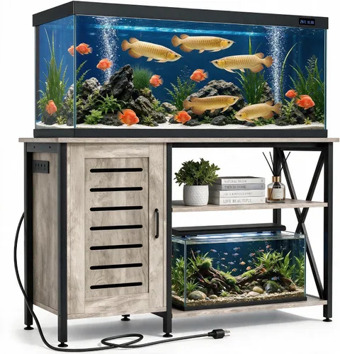 Vista 15 de Herture Soporte para tanque de peces de 20 a 29 galones, soporte de acuario con almacenamiento de accesorios de gabinete, marco de metal resistente
