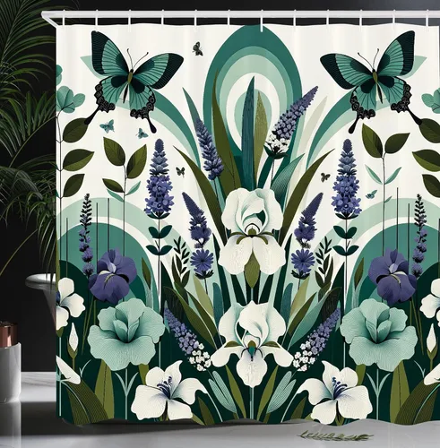 Vista 7 de Cortina de poliéster para regadera Ambesonne Decor Collection Verde azulado