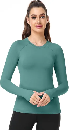 Vista 5 de CADMUS Camisa de manga larga para correr de secado rápido para mujer, camisas de entrenamiento