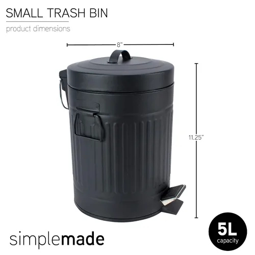 Vista 7 de SIMPLEMADE Cubo de basura redondo con pedal, acero inoxidable con tapa, pequeño cesto de metal/cubo de basura para baño, oficina, negro, 5 litros