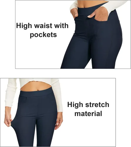 Vista 4 de Tagoo Pantalones de vestir para mujer, estilo casual, de cintura alta, elásticos, ajustados, para oficina, trabajo, leggings con bolsillos