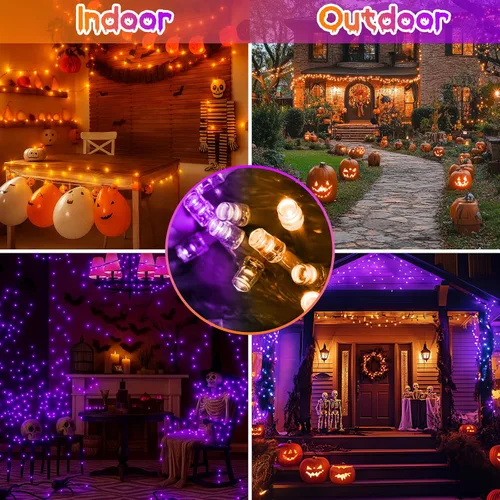 Vista 3 de Guirnalda de 200 luces LED conectables con control remoto, luces de Halloween para exteriores