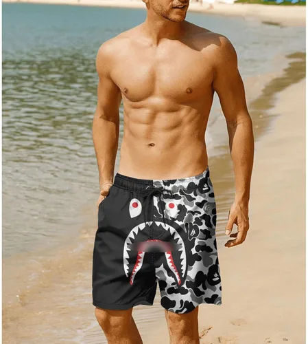 Vista 3 de Hip Hop Shorts Shark Swim Trunks Fashion Quick Dry Drawstring Swim Trunks with Pockets and Mesh Lining