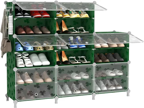 Vista 13 de UNKU Zapatero de 8 niveles, armario de almacenamiento de zapatos de 32 pares de estantes de plástico para zapatos, organizador para armario, Negro