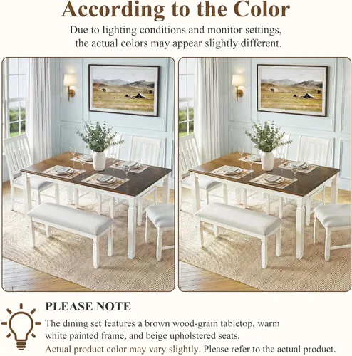Vista 9 de JIVOIT Farmhouse Style 6-Piece Extendable Dining Table Set for 6 Gris-3