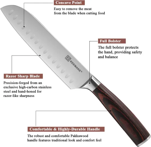 Vista 5 de KEEMAKE Juego de cuchillos Santoku de 2 piezas, juegos de cuchillos de chef japonés con cuchillos de cocina de acero inoxidable de alto carbono