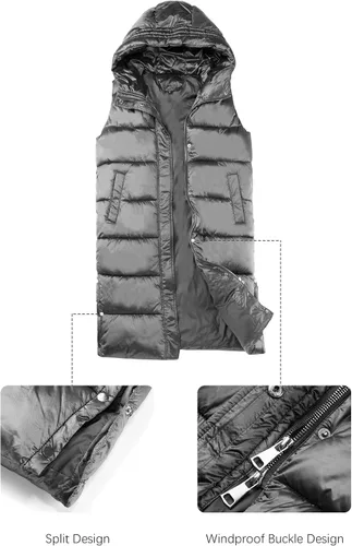 Vista 5 de Bellivera Chaqueta acolchada acolchada para mujer, ligera, con capucha, larga y plegable