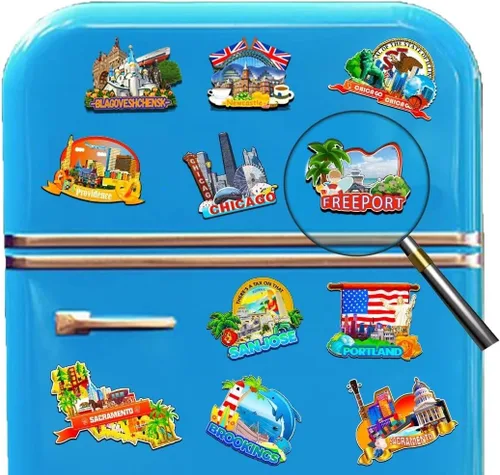 Vista 4 de Freeport - Imán para nevera con imán de madera en 3D, monumentos de viaje, coleccionables, recuerdos, decoración hecha a mano -2267