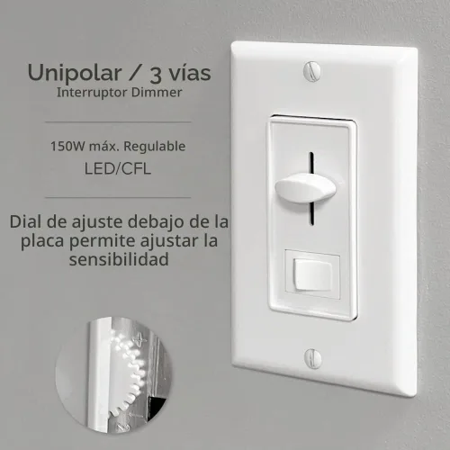 Vista 4 de Maxxima Interruptor de luz eléctrica con atenuador LED, paquete de 2 unidades, 3 vías/un solo polo