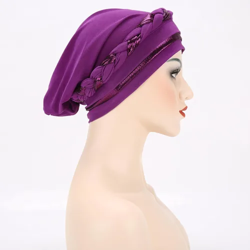 Vista 7 de Turbante para mujer Pañuelo de cabeza trenzado brillante sedoso trenzado para quimioterapia para la cabeza de cáncer