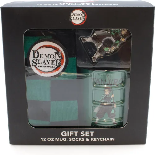 Vista 6 de Culturefly Demon Slayer Tanjiro - Juego de regalo de 3 piezas (incluye 1 par de calcetines, 1 llavero y 1 taza), Verde