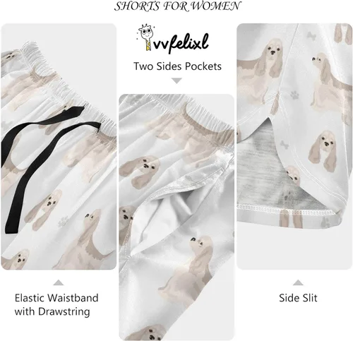Vista 3 de vvfelixl Pantalones cortos de dormir para mujeres, cachorros, pantalones cortos de pijama con bolsillos, pantalones de dormir S-XXL