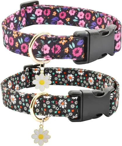 Vista 12 de 2 PCS Collares de Algodón para Perro Suaves Linda Flor - 3 Tamaños Collar de Cachorro de Nailon Suave Ajustable para Niña Hembra Perros Pequeños