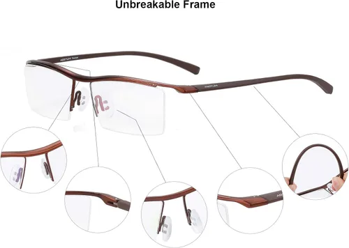 Vista 24 de Agstum Gafas de negocios sin montura de titanio puro, lentes transparentes