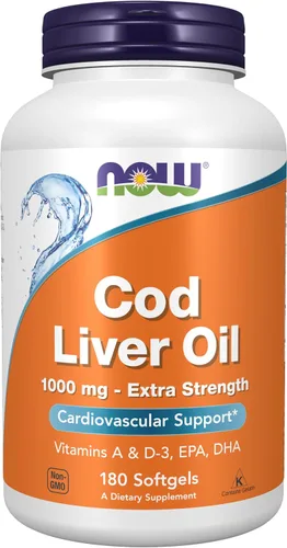 Vista 10 de NOW Suplementos, aceite de hígado de bacalao, extra fuerte, 1,000 mg con vitaminas A y D-3, EPA, DHA, 90 cápsulas blandas