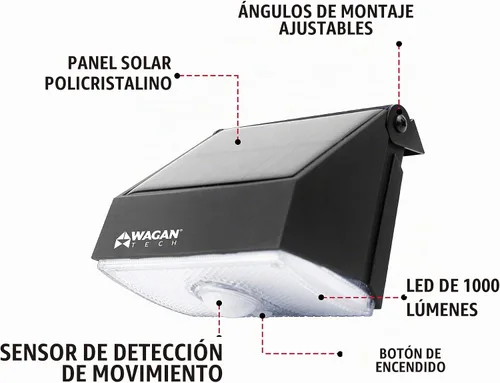 Vista 2 de Wagan EL8570 - Luz solar de pared LED para exteriores, 1000 lúmenes, luz detectada por movimiento