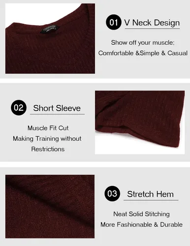 Vista 5 de COOFANDY Camisetas musculares elásticas de manga corta con cuello en V para hombre, camisetas de entrenamiento de culturismo, camisa de punto