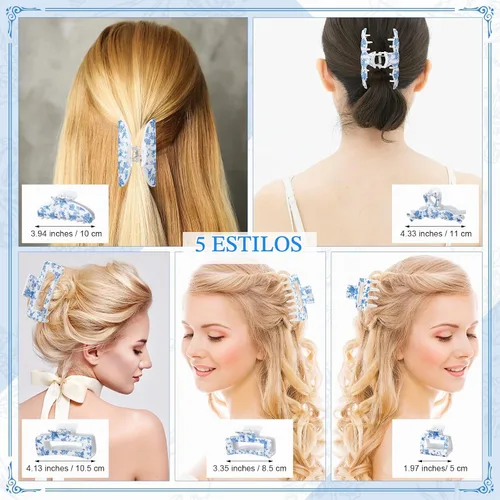 Vista 2 de Zeyune 5 piezas de pinza de pelo floral azul grande algo azul antes