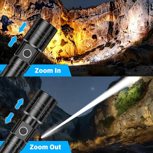 Vista 6 de Linternas AdamStar de alto lúmenes recargables, súper brillantes, linterna LED táctica con haz regulable y zoom, pequeñas y potentes