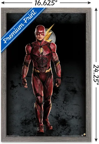 Vista 3 de Trends International Película de DC Comics - Liga de la Justicia - Póster de pared The Flash, 14.725 x 22.375 pulgadas, versión enmarcada de madera