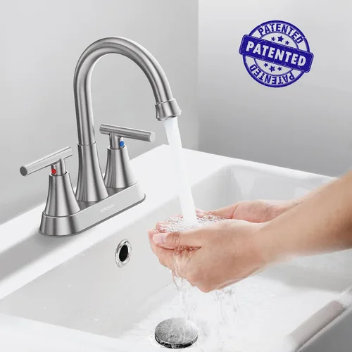 Vista 2 de Hurran - Grifos de baño para fregadero de 3 agujeros, juego central de 4 pulgadas y grifo de fregadero de baño de níquel cepillado generalizado