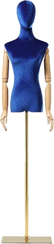 Vista 9 de Torso de maniquí de forma de vestido femenino, altura del cuerpo del maniquí de terciopelo ajustable, con brazo de madera maciza y base de metal