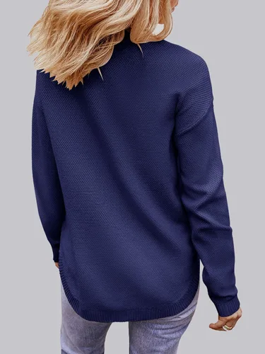 Vista 4 de MEROKEETY - Suéter tejido de manga larga y cuello redondo para mujer, unicolor, sin botones y de ajuste grande