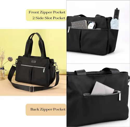 Vista 4 de DOURR Hobo - Bolso bandolera de nailon ligero para mujer, con múltiples compartimentos