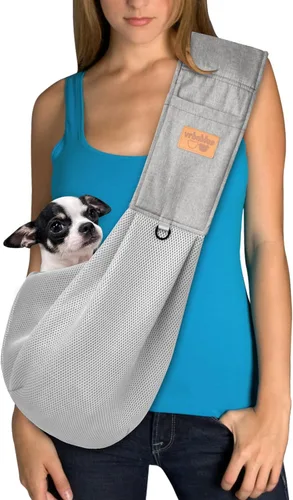 Vista 9 de Transportador para perros manos libres, correa ajustable, de algodón suave, con bolsillo para viajes al aire libre (beige)