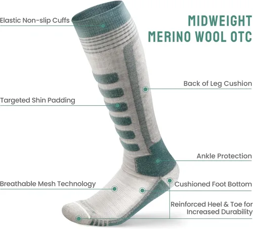 Vista 9 de 2 pares de calcetines de esquí de lana merina, fabricados en Estados Unidos, calcetines de esquí y snowboard para hombres y mujeres (Ashland)