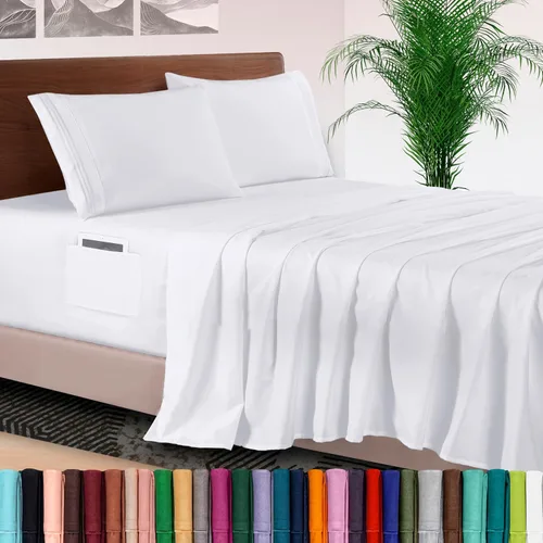 Vista 64 de Elegant Comfort - Juego de sábanas de lujo de 4 piezas - Ropa de cama de lujo de 1500 hilos, calidad de hotel prémium, microfibra, resistente a