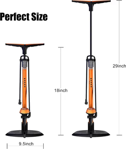 Vista 2 de GOBKO Bomba de bicicleta con manómetro, bomba de piso de bicicleta para válvulas Presta y Schrader, inflador de neumáticos de bicicleta, inflador
