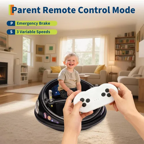 Vista 3 de Coche de parachoques eléctrico de 12 V para niños con control remoto, vehículo giratorio de 360°, auto de parachoques para niños con luces LED Negro