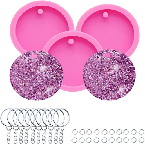 Vista 20 de 3 piezas de moldes de silicona de resina brillante con huella de pata para hacer llaveros DIY, molde de epoxi en forma de corazón con anillo