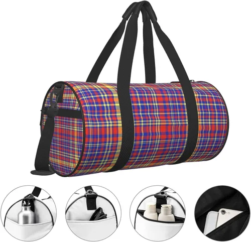 Vista 3 de Large Duffle Bag for Travel - Retro Purple Red Plaid Print Gym Bag for Women Men, Travel Foldable Bags for Women Men with Zippered Multiple Pockets