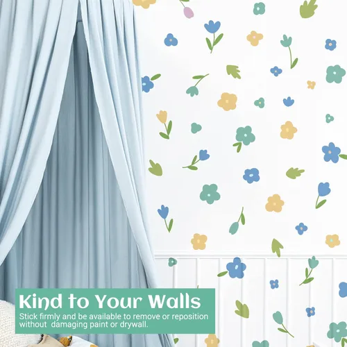 Vista 5 de Calcomanías de pared de flores, calcomanías de pared florales bohemias, decoración de guardería de bebé, arte de pared para habitación de niños