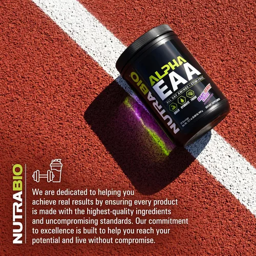 Vista 6 de NutraBio Alpha EAA - Aminoácidos de Todo el Día para el Crecimiento Muscular e Hidratación - Aminoácidos Esenciales con Nootrópicos y Adaptógenos
