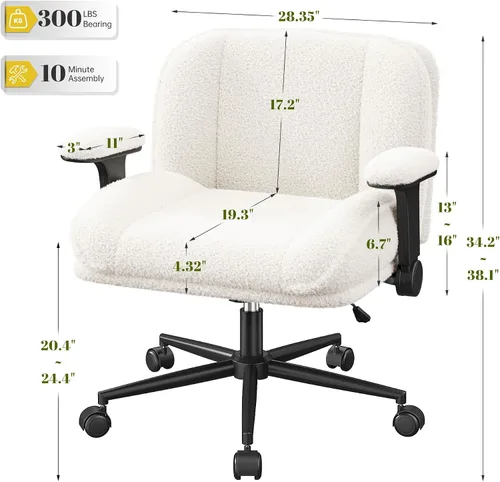 Vista 2 de DurayLoly Silla cruzada con ruedas, asiento de 28 pulgadas de ancho, brazos abatibles, forro polar grueso, altura ajustable, silla de patas cruzadas