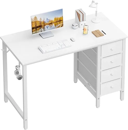 Vista 15 de Lufeiya Escritorio pequeño para juegos con 4 cajones de tela, 40 pulgadas, lindo escritorio de estudio para niños, niñas y adolescentes